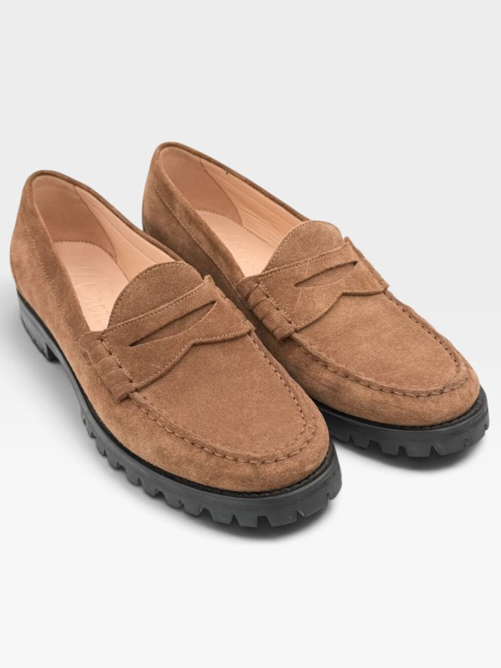 J Crew Winona Lug Sole Penny Loafers Brown Suede
